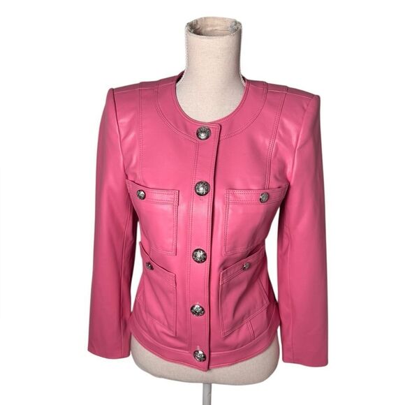 Veronica Beard Ozuna Faux-Leather Jacket Pink 2 - Picture 2 of 7
